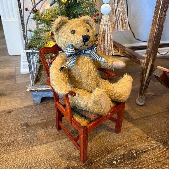 Vintage Other - Vintage Mohair Teddy Bear with Wood Chair